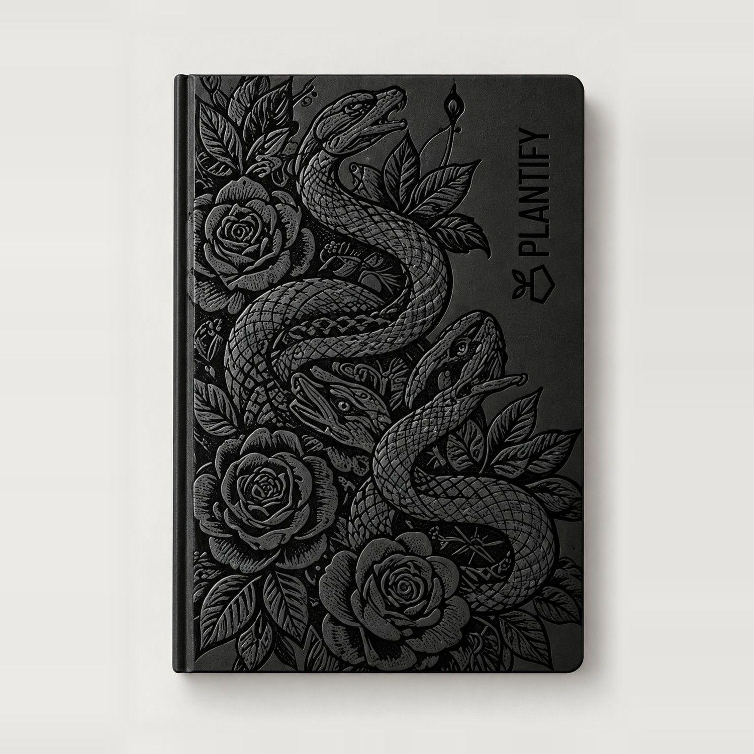 Tapa Serpientes y rosas en relieve negro sobre negro